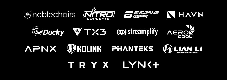 HAVN, TX3, Ducky, noblechairs, Nitro Concepts, Endgame Gear, AeroCool, APNX, Kolink, Phanteks, Lian Li, TRYX, LYNK+